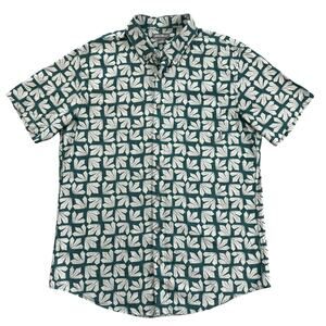 Eddie Bauer Men’s Tall TL Hawaiian Shirt Green Abstract Print Cotton Button Down